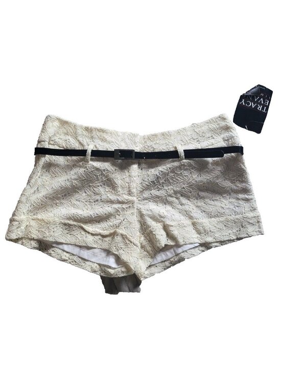 Tracy Evans Denim - NWT Tracy Evans Lace Shorts Belt 5 Ivory Floral Belted Coquette Festival Y2K